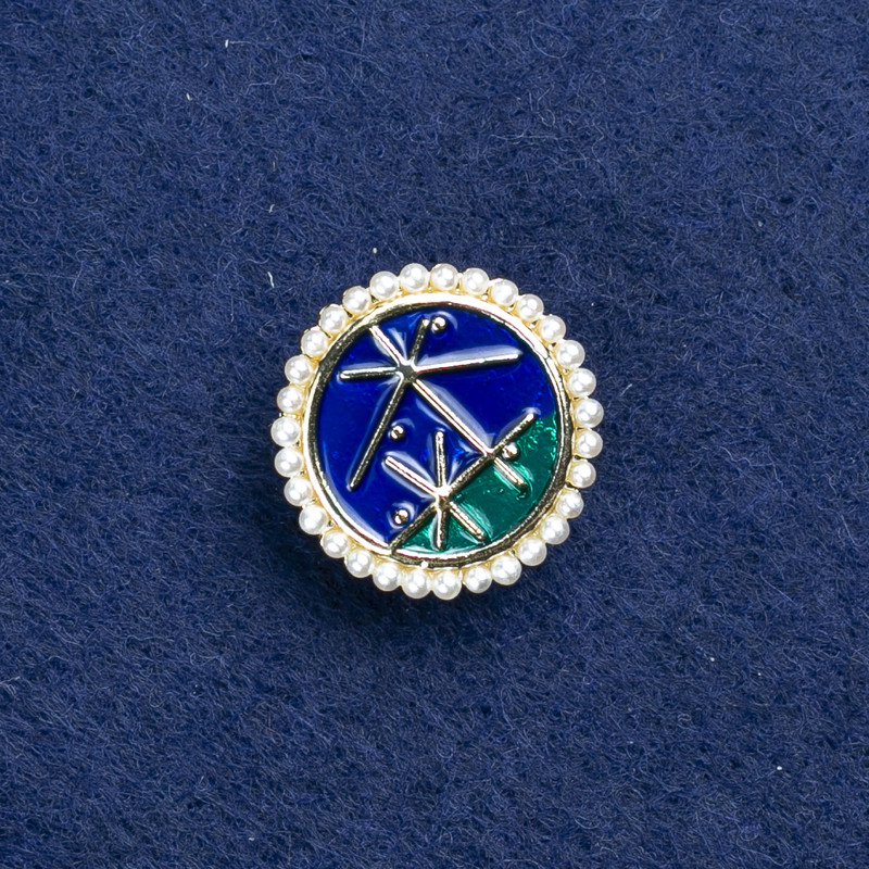 Sale! Brooch 'Constellation' golden metal, enamel and beads 18mm +