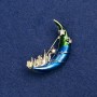 Clearance! Moon Brooch with golden metal, enamel and rhinestones 37x28mm +
