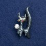 Sale! Cat Brooch in Gold-Tone Metal, Enamel, and Bead 50x26mm +