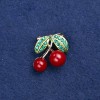 Sale! Pin 'Cherries' golden metal, enamel and rhinestones 22x20mm +