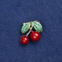 Sale! Pin 'Cherries' golden metal, enamel and rhinestones 22x20mm +