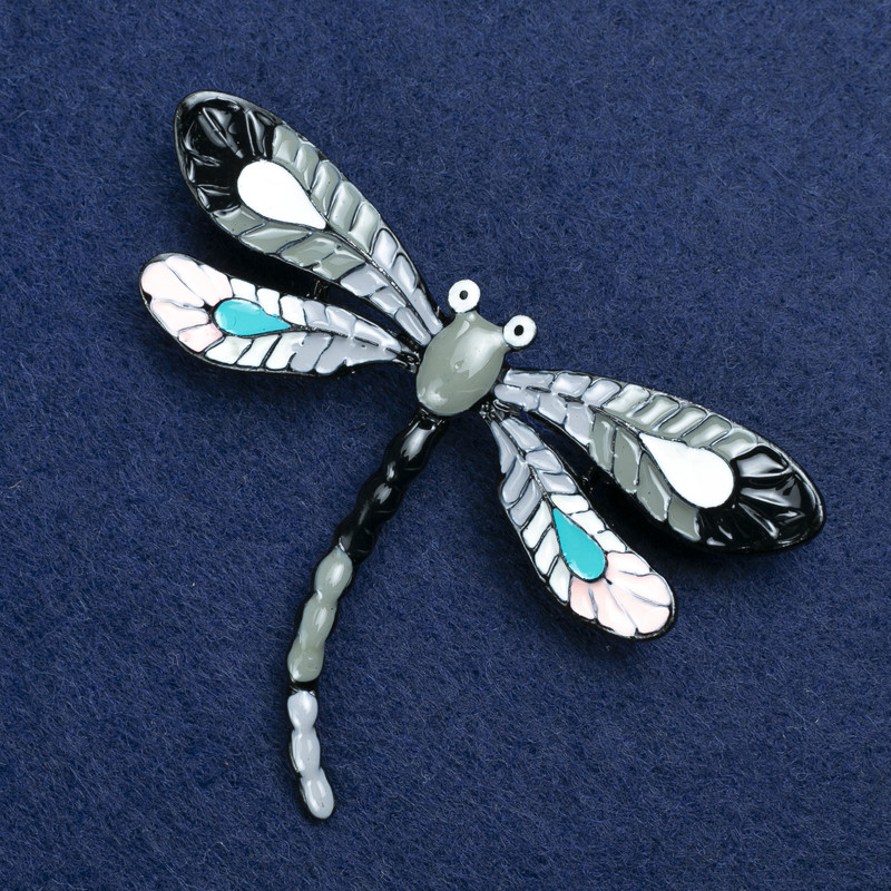 Sale! Dragonfly Brooch, Silver-Tone Metal and Enamel, 70x50mm +
