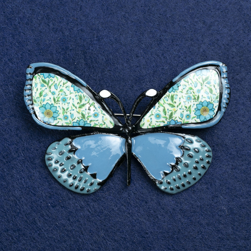 Sale! Silver Butterfly Brooch with metal and enamel 70x40mm +
