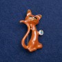 Sale! Cat Brooch in Golden Metal, Enamel and Crystal 50x30mm +