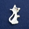 Sale! Cat Brooch in Golden Metal with Enamel and Crystal 50x30mm +