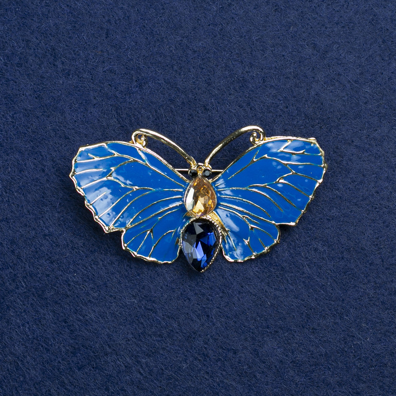 Clearance! Butterfly Brooch gilded metal, enamel and crystals 50x27mm +