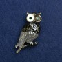 Sale! Owl Brooch in Golden Metal with Enamel and Rhinestones 42x28mm +
