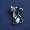 Sale! Cat Brooch in Silver-Tone Metal with Enamel 47x37 mm +