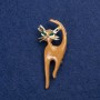 Sale! Cat Brooch in Gold-Tone Metal with Enamel and Rhinestones 45x40mm +