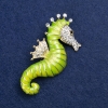 Sale! Sea Horse Brooch in Golden Metal with Enamel and Rhinestones 30x64mm +