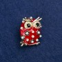 Sale! Owl Brooch in Golden Metal with Enamel, Beads, and Rhinestones 30x25mm +