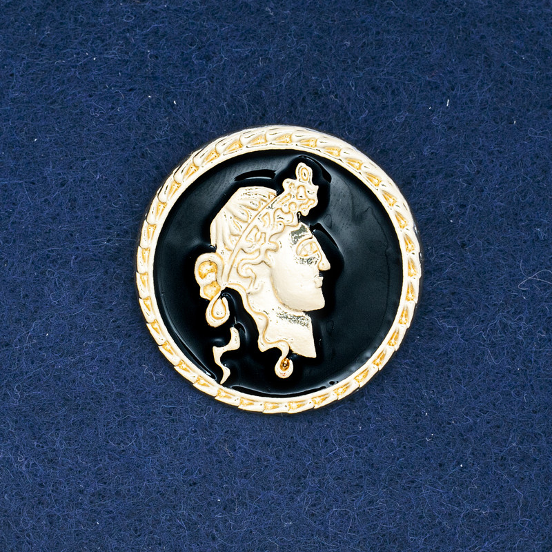 Sale! Cameo Brooch in Golden Metal with Enamel 34mm +