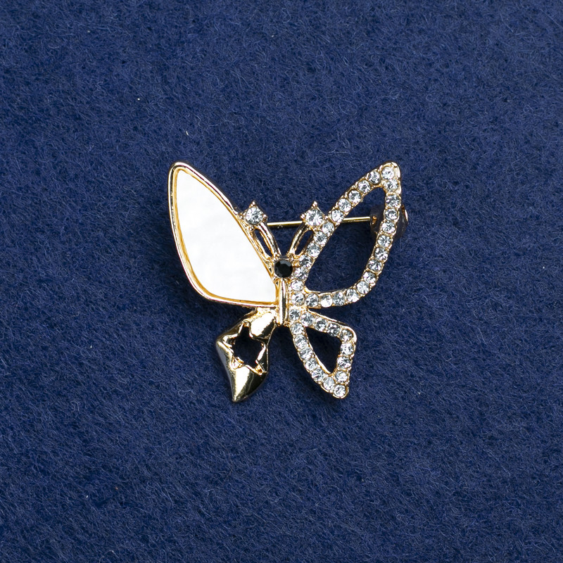 Clearance! Butterfly Brooch with Pearlized Shell and Rhinestones 27mm +