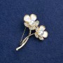 Clearance! Flower Brooch with Golden Metal, Mother-of-Pearl, Rhinestones and Beads 44x35mm +