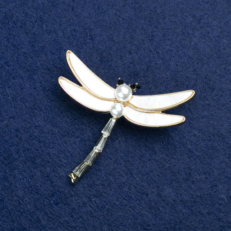 Sale! Brooch Butterfly with Golden Metal, Mother-of-Pearl, Crystals and Beads 42x45mm +