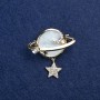 Sale! Brooch Planet golden metal, Mother-of-Pearl and rhinestones 36x38mm +