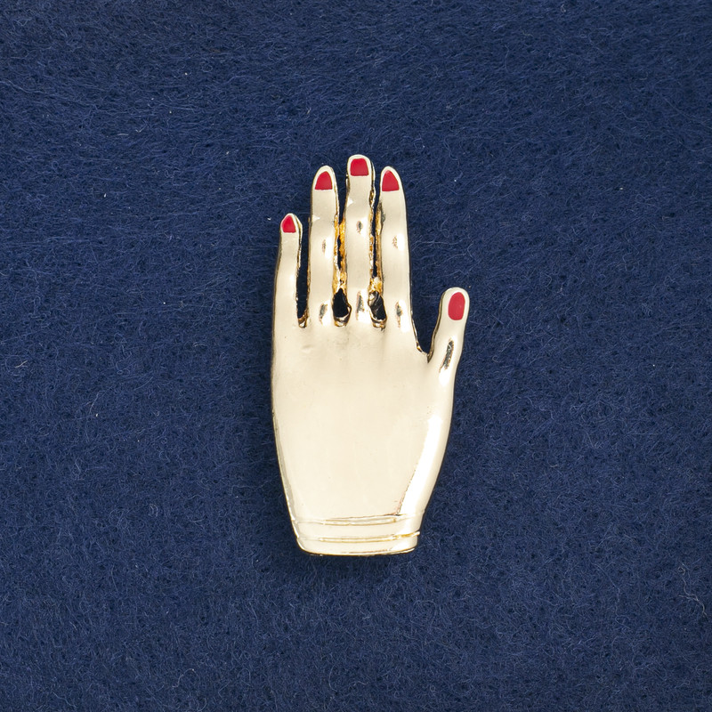 Clearance Brooch 'Hand' in Golden Metal and Enamel 44x21mm +