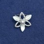 Sale! Flower Brooch in Silvered Metal with Crystal and White Rhinestones 27 mm +