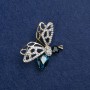 Sale! Butterfly Brooch in golden metal with blue and black crystals and white rhinestones 41x33 mm +