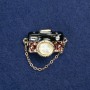 Sale! Golden metal camera shaped brooch with cat's eye, enamel and crystals 32×15mm +