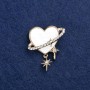 Sale! Heart Brooch with Golden Metal, Nacre and Rhinestones 35x30mm +