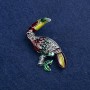 Sale! Toucan Brooch, silver-toned metal, enamel and rhinestones 45×40mm +