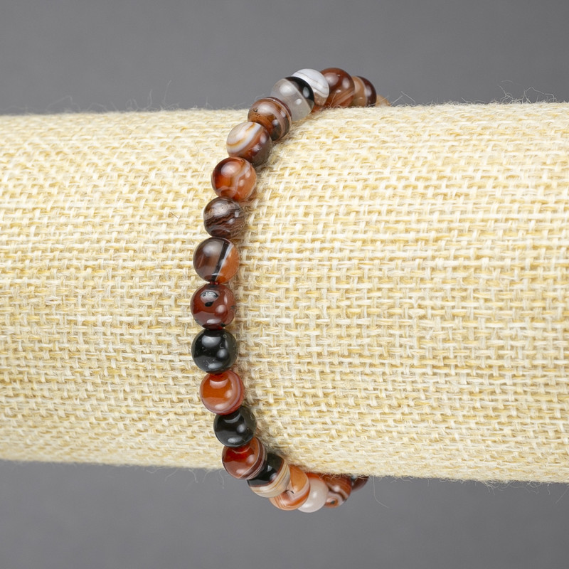 Elastic natural stone bracelet with round brown Agate beads, 6mm diameter