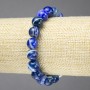 Elastic bracelet with blue eye-cut agate, smooth round beads 10mm diameter