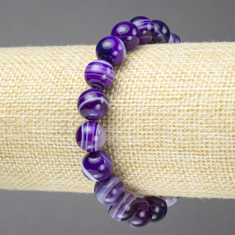 Elastic natural faceted agate bracelet, purple agate, smooth round beads, 10mm diameter+
