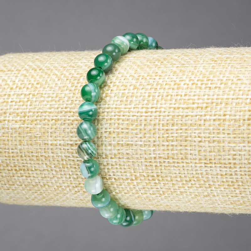 Elastic bracelet with green eye agate beads, smooth 6mm round beads