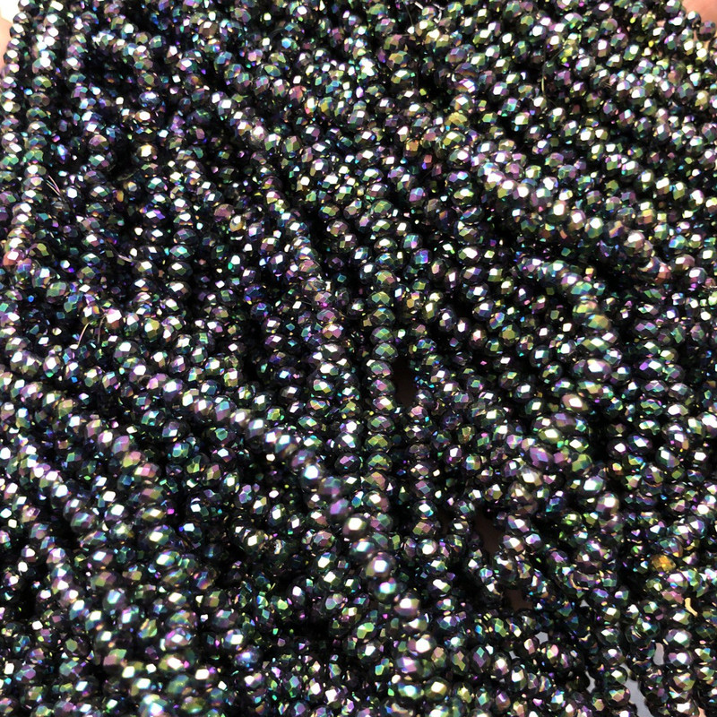 Czech Crystal Beads on Monofilament with Gas Flame Finishing, Faceted Rondelle, Ø 3x2.5mm +-, length 36cm +