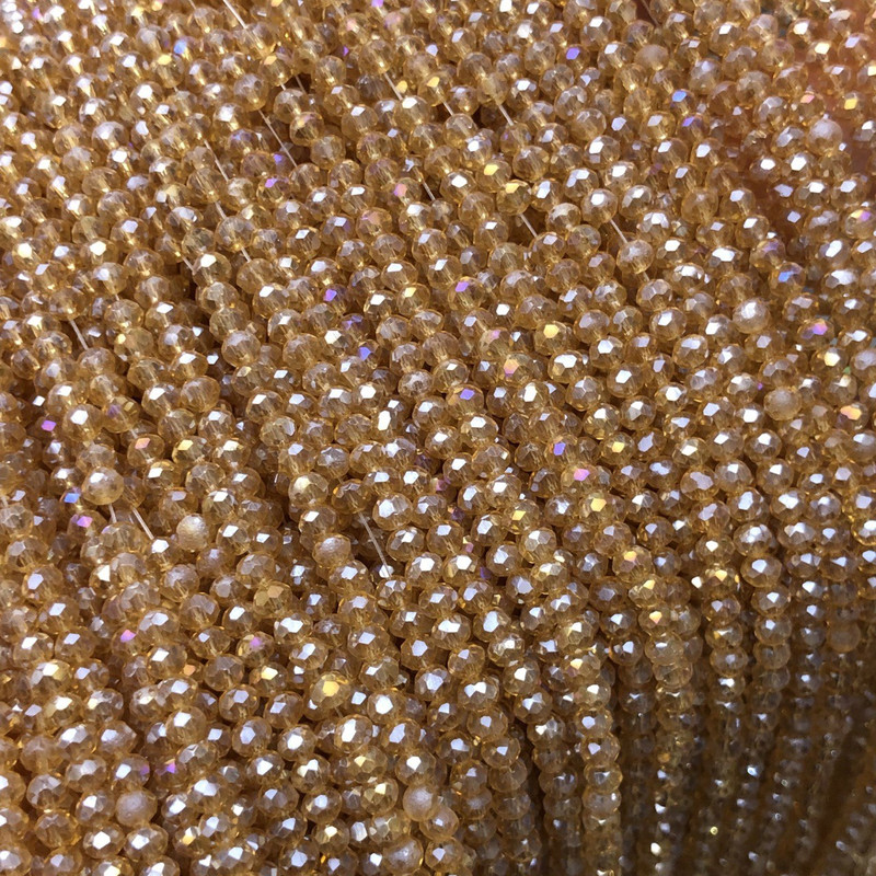 Czech Crystal Beads on Thread Orange-Peach Transparent with Benzene Shine, Faceted Rondelle, Ø 3x2.5 mm + -, Length 36 cm +