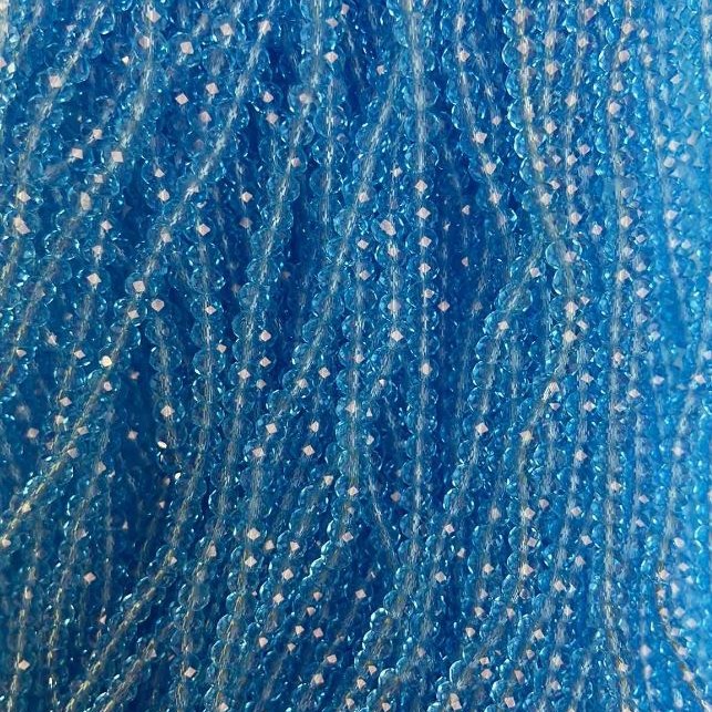 Blue Czech Crystal Beads on Thread, blue transparent faceted rondelle, diameter 3.5×3mm +, length 33cm +
