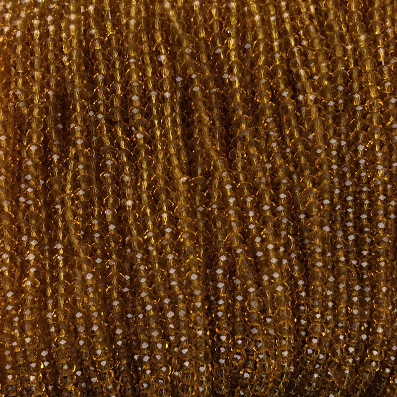 Beads Czech Crystal on Thread dark yellow honey translucent faceted rondelle, diameter 3x2.5mm +-, length 36cm +