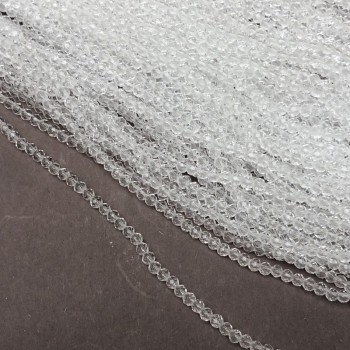 Beads Czech Crystal on monofilament, white transparent faceted rondelle, diameter 3×2.5 mm + -, length 36 cm +