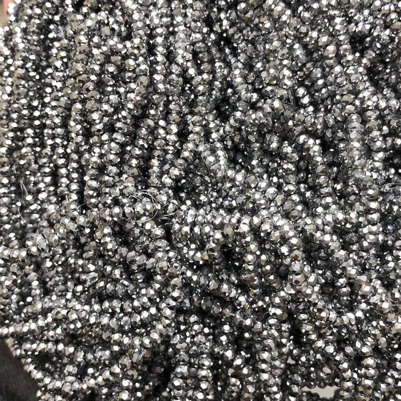 Beads Czech Crystal on thread with light gray coating, faceted rondelle, diameter 3x2.5mm + -, length 36cm +
