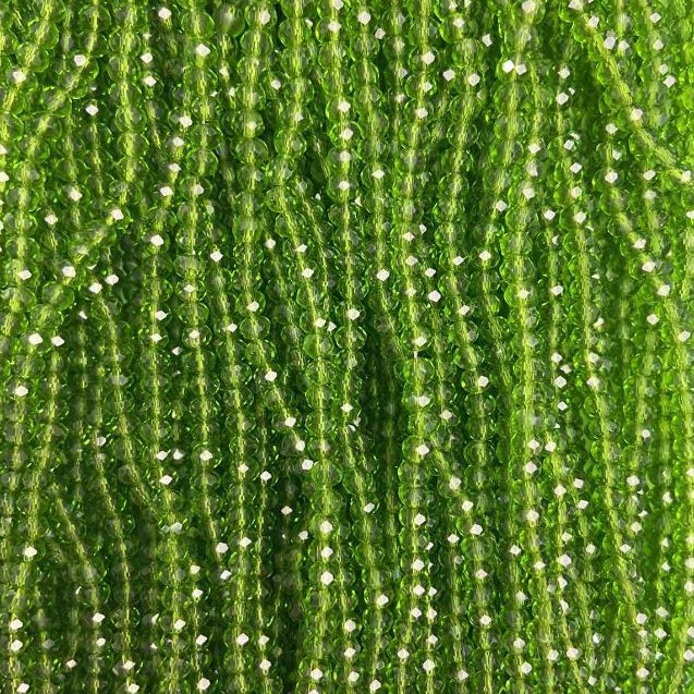 Czech Crystal Beads on Thread Green Transparent Briolette 3.5×3 mm +-, length 34 cm +