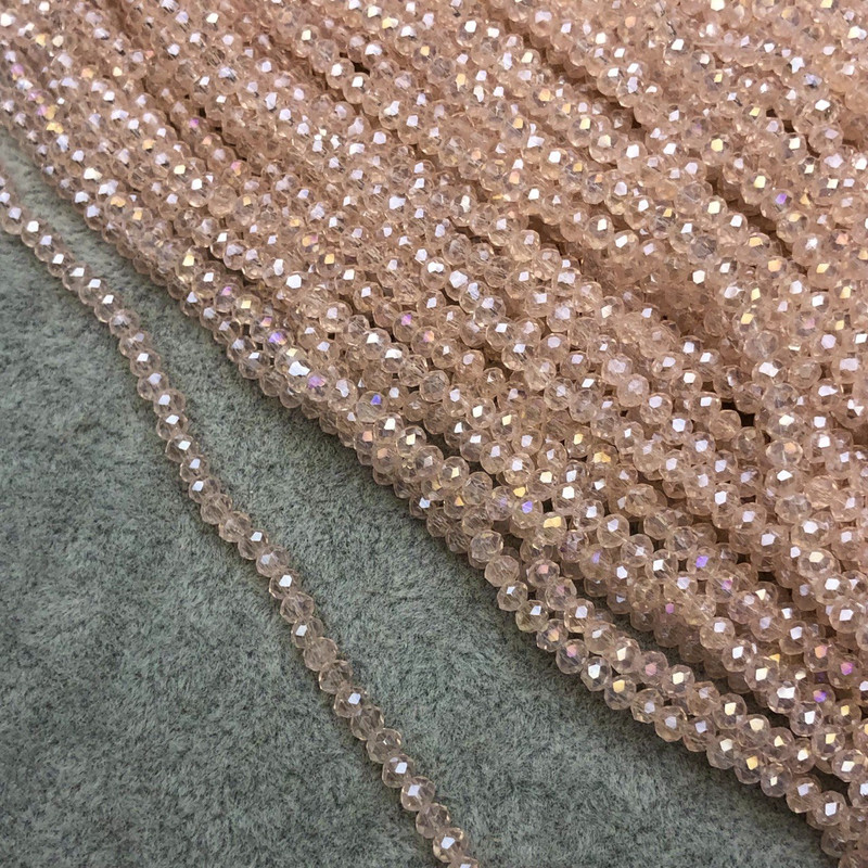 Czech Crystal Beads on Lasting Thread, pale pink transparent with gasoline faceted rondelle, diameter 3×2.5 mm + -, length 36 cm +