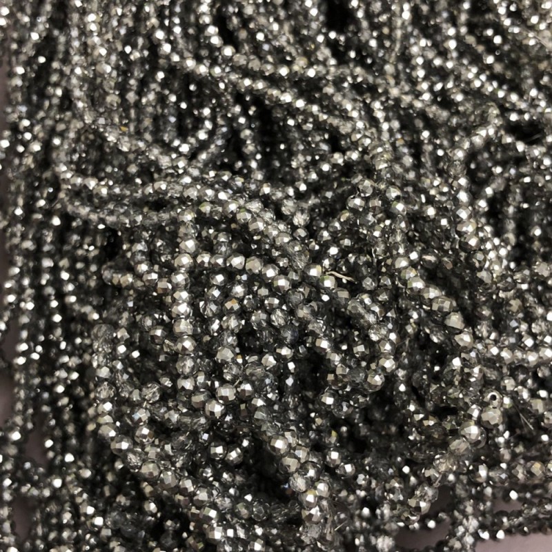 Gray Czech Crystal Beads on Fishing Line, gray transparent, faceted rondelle, diameter 3x2.5 mm + -, length 36 cm +