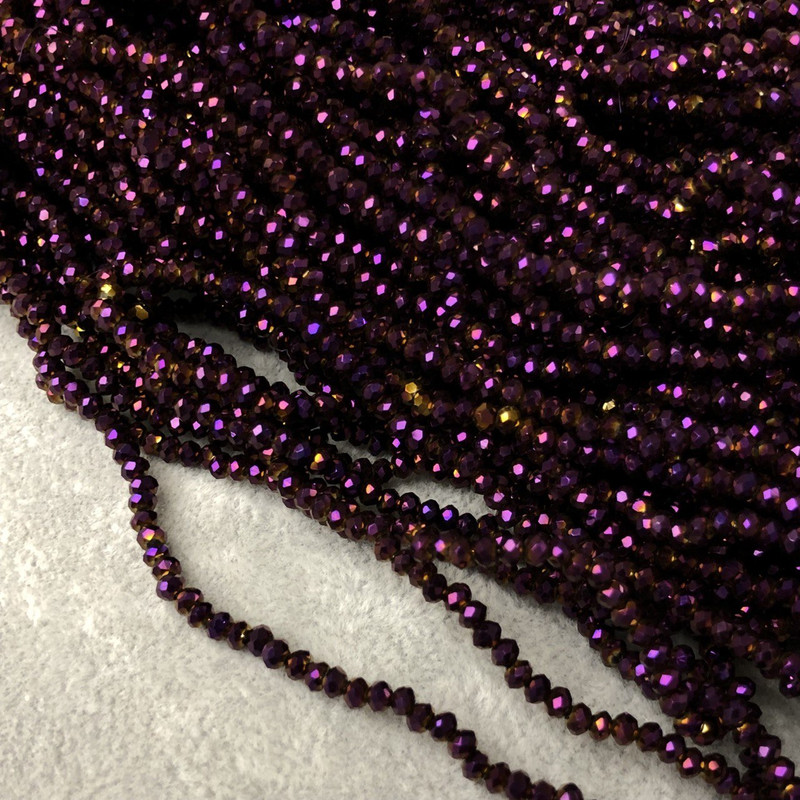 Beads Czech Crystal on a Thread Lilac Plating with Petrol sheen, faceted rondelle, diameter 3x2.5 mm + -, length 36-38 cm +
