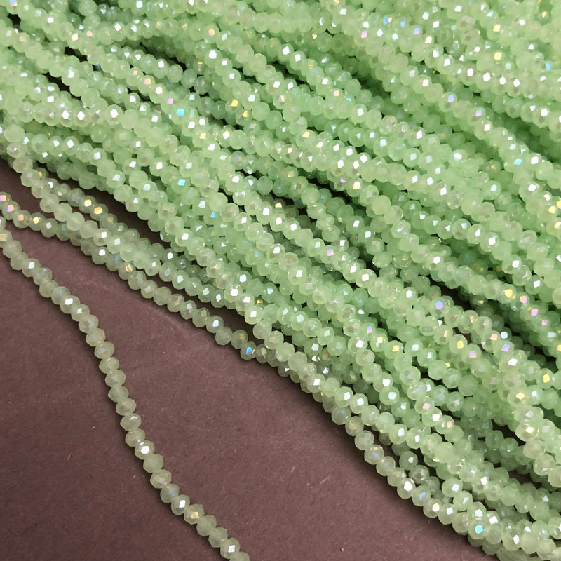 Beads Czech Crystal Green Tea Matte Faceted Rondelle Beads on Fishing Line, 3x2.5 mm, 36 cm length