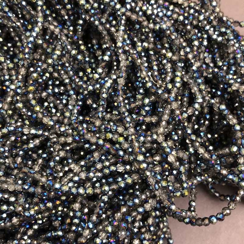 Beads Czech Crystal on fishing line Gray assortment transparent with faceted rondelle, diameter 3×2.5mm +-, length 36cm +