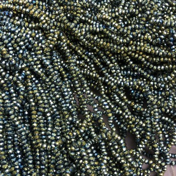 Beads Czech Crystal on Thread Gray-Green with Gasoline Shine, Branded Rondelle, 3x2.5 mm, length 36 cm
