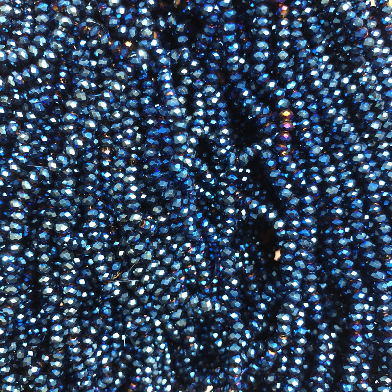 Beads Czech Crystal on a Wire with Blue Coating, Faceted Rondelle, 3×2.5mm, + length 36cm +