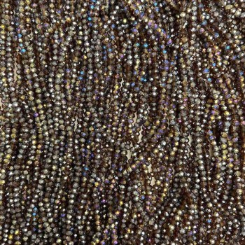 Beads Czech Crystal on thread brown with gasoline glaze faceted rondelle, diameter 3.5×3 mm +-, length 32 cm +