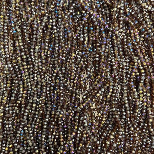 Beads Czech Crystal on thread brown with gasoline glaze faceted rondelle, diameter 3.5×3 mm +-, length 32 cm +