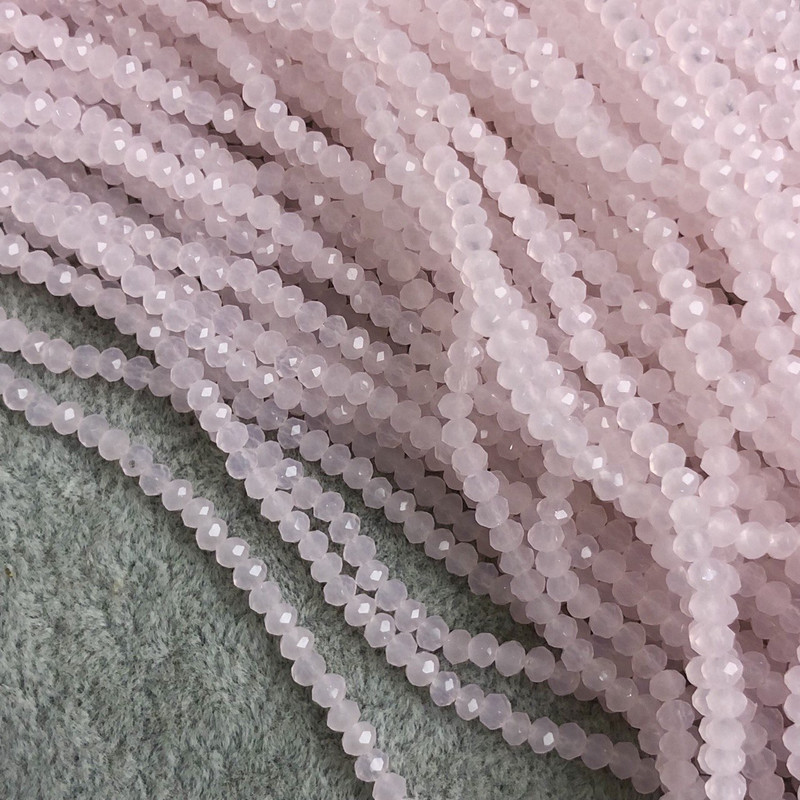 Beads Czech Crystal on a Thread Pink Matte Faceted Rondelle 3.5×3 mm +-, thread length 36 cm +