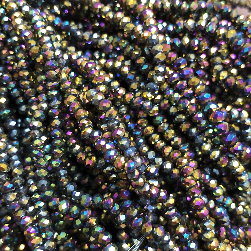 Beads Czech Crystal on thread with fuel spray polished roundel, diameter 3×2.5 mm + -, length 36 cm +