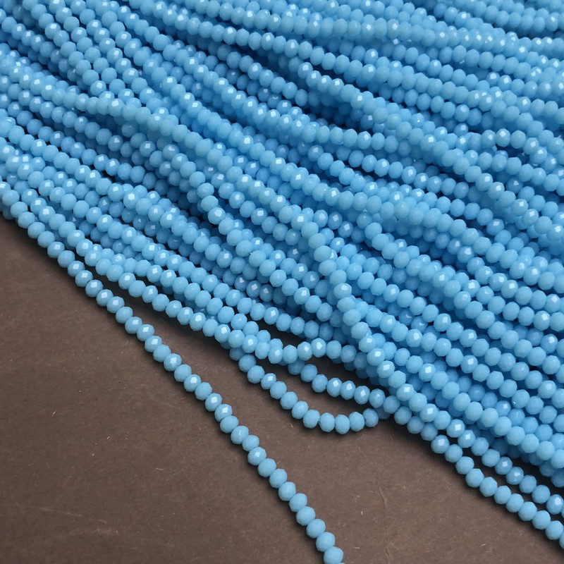 Blue Matte Czech Crystal Beads on Thread, Blue Matte Faceted Rondelle, 3x2.5 mm +-, length 36-38 cm +