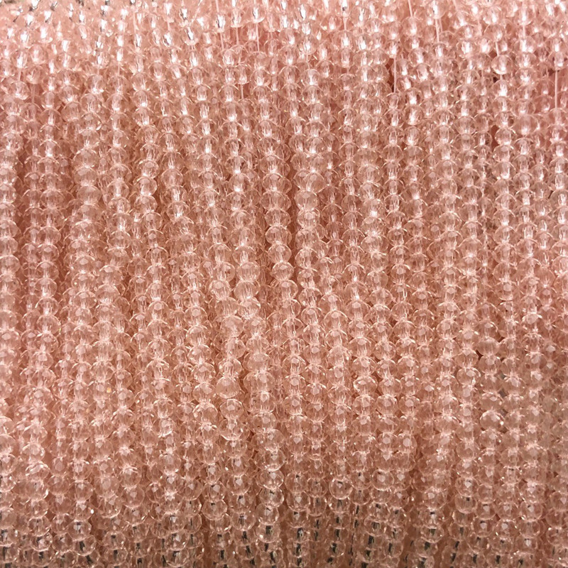 Beads Czech Crystal on Thread Pale Pink Transparent Faceted Rondelle, Ø 3x2.5 mm + -, length 36 cm +